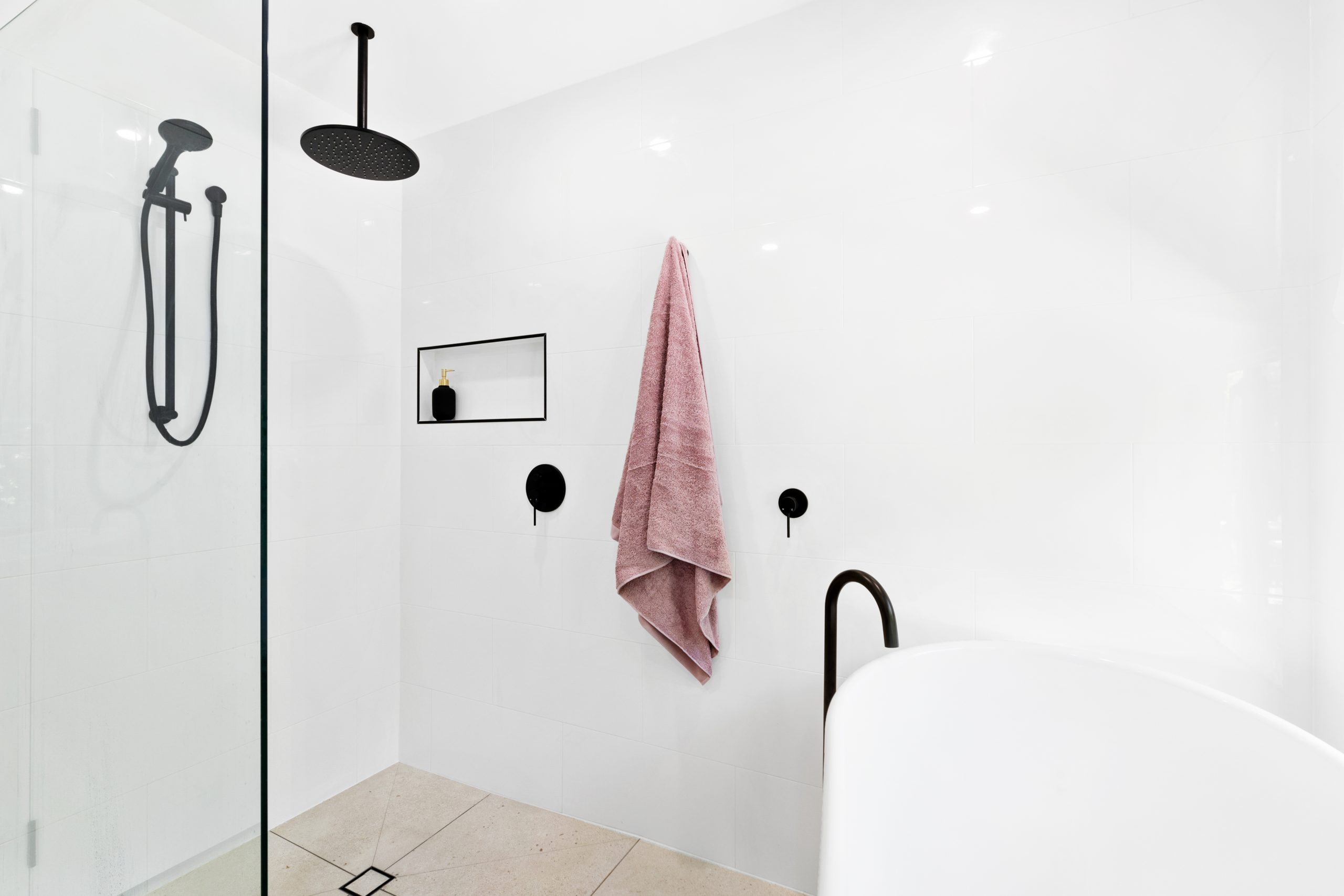 White bathroom with black details