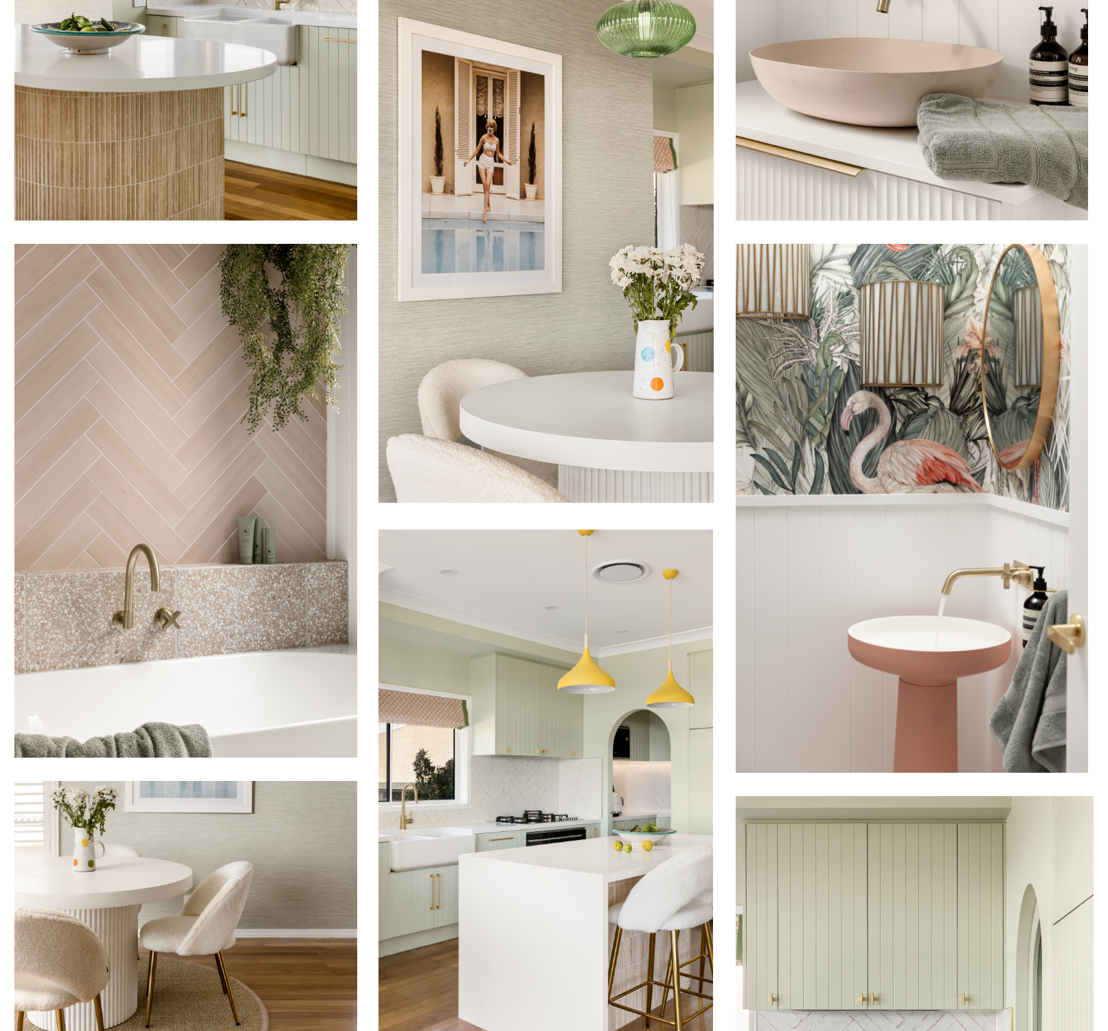 a collage of renovation after shots. The theme of the house is now modern & clean with some pastel highlights.